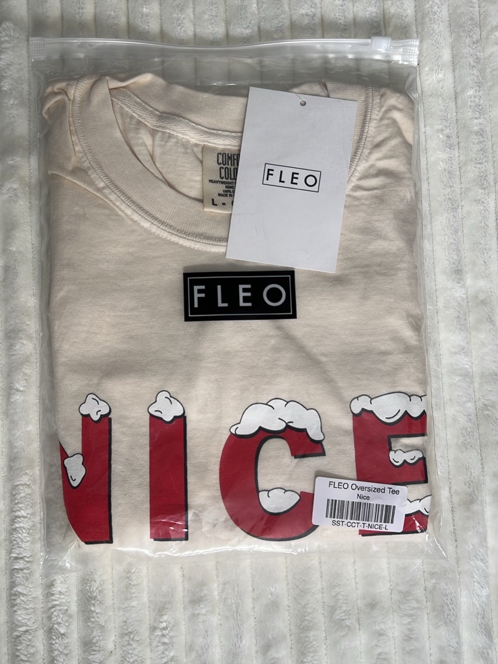 FLEO Oversized Tee Nice Short Sleeve Beige & Red Large NWT